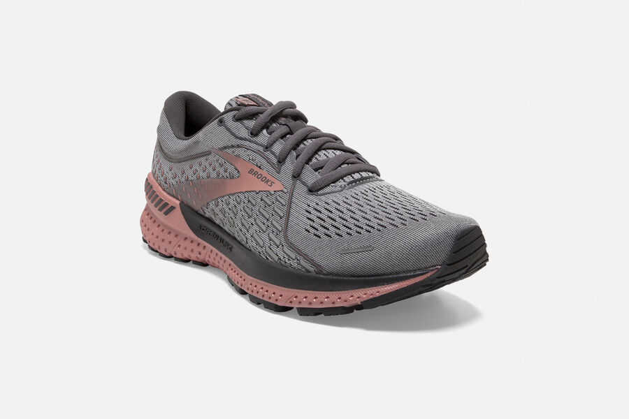 Adrenaline GTS 21 Road Brooks Running Shoes NZ Womens - Dark Grey/Pink - MYKNJR-436